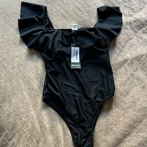 Nasty gal one piece bathing suit black with ruffles new with tag